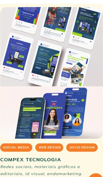 Peças de social media da Compex Tecnologia