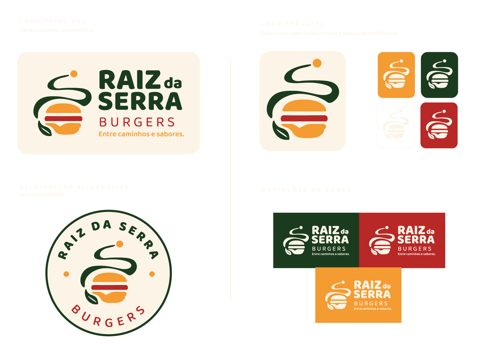 Aplicações da identidade visual Raiz da Serra Burgers