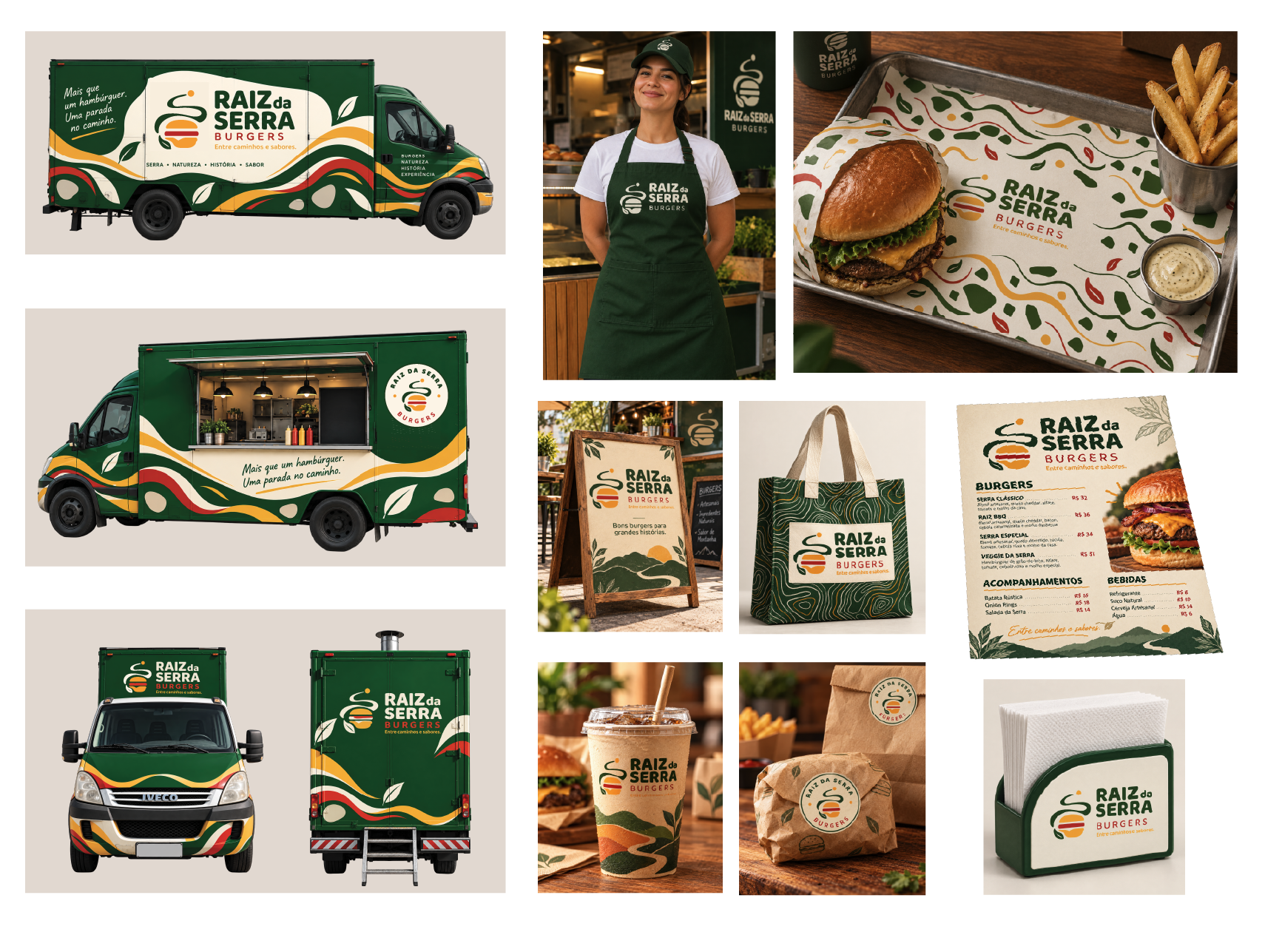 Aplicações da marca Raiz da Serra Burgers